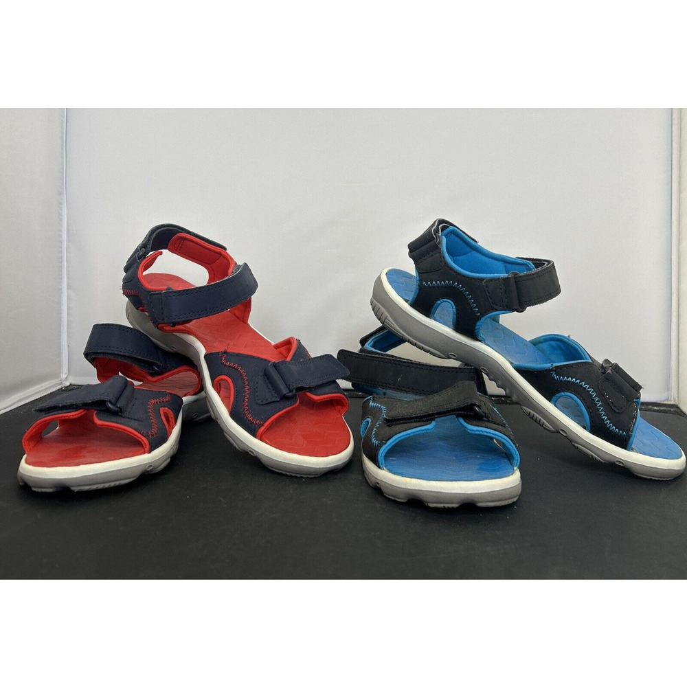 2pr Lands End Youth Solid Action Sandals Youth size 5 Black & Navy/Red Charity